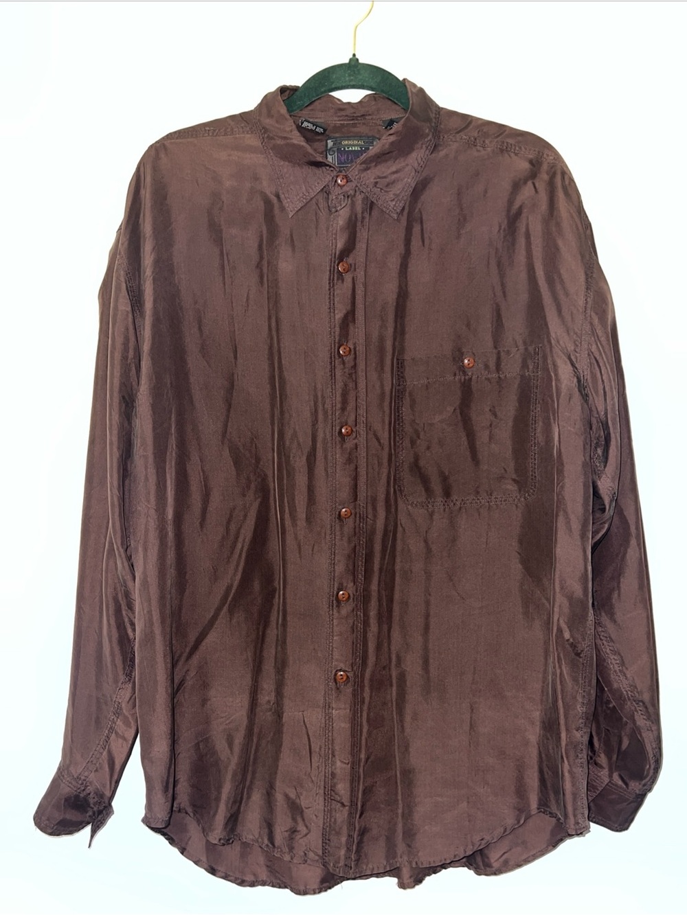 Vintage Men’s Large Original Label Novin 100% Silk Long Sleeve Shirt Button Down